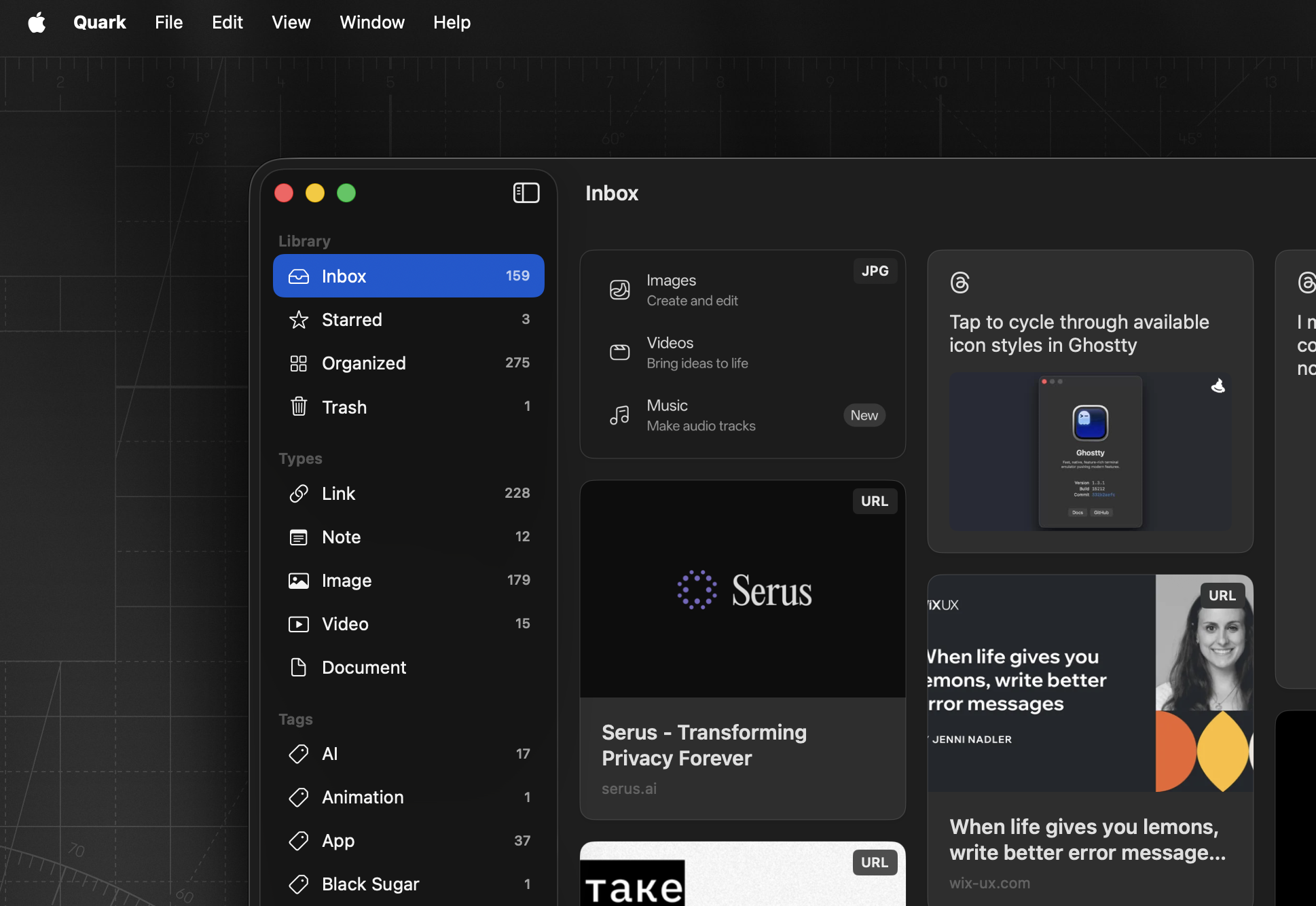 New Types section in the sidebar