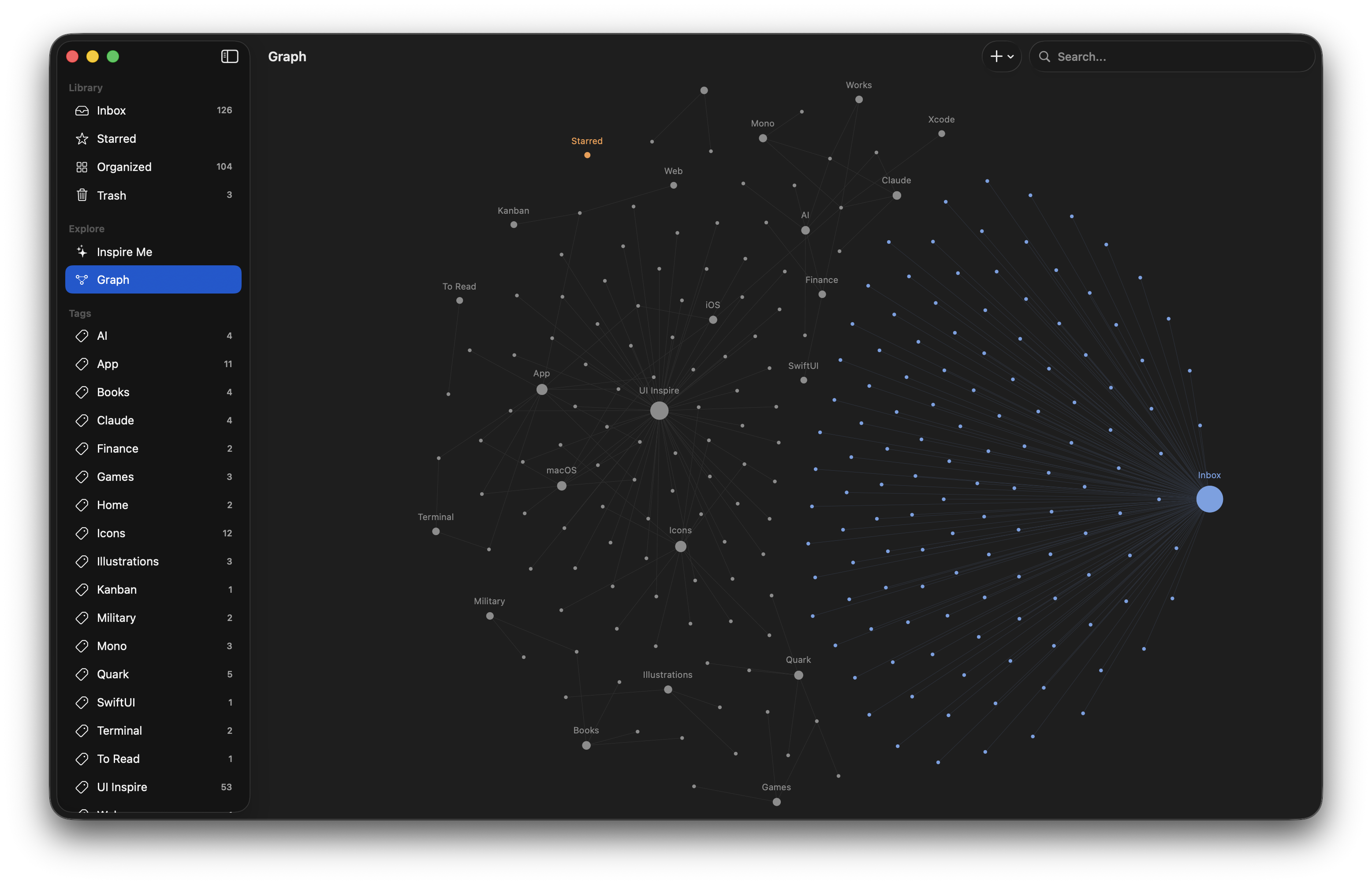 Quark Graph view with connected nodes and tags